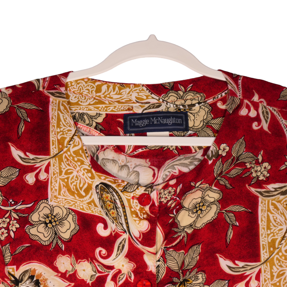 Vintage Maggie McNaughton Blouse Womens 16 Red Floral Collared Button Made USA - Picture 3 of 10